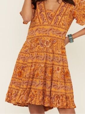 Patrons of Peace Mustard Orange Paisley Mini Dress